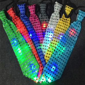 LED Luminous Tie Dot Print Button Battery Powered Necktie Men Women Colorful Sequins Glowing Tie Parties Nightclubs Accessories