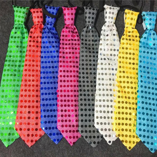 LED Luminous Tie Dot Print Button Battery Powered Necktie Men Women Colorful Sequins Glowing Tie Parties Nightclubs Accessories