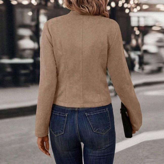 Spring Auutmn Lady Coat Double-breasted Stand Collar Buttons Slim Fit Long Sleeves Retro Style Cardigan Daily Wear Outdoor Jacket 