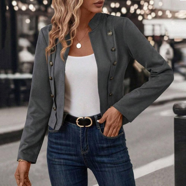 Spring Auutmn Lady Coat Double-breasted Stand Collar Buttons Slim Fit Long Sleeves Retro Style Cardigan Daily Wear Outdoor Jacket 