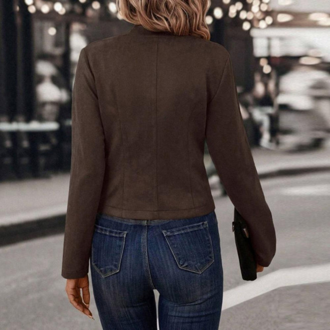 Spring Auutmn Lady Coat Double-breasted Stand Collar Buttons Slim Fit Long Sleeves Retro Style Cardigan Daily Wear Outdoor Jacket 