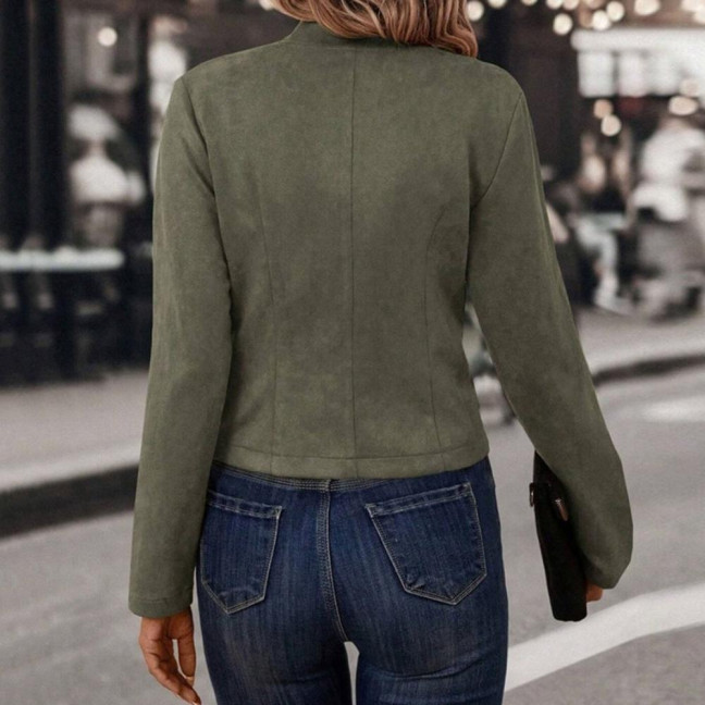 Spring Auutmn Lady Coat Double-breasted Stand Collar Buttons Slim Fit Long Sleeves Retro Style Cardigan Daily Wear Outdoor Jacket 