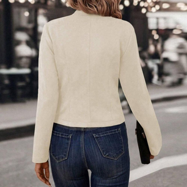 Spring Auutmn Lady Coat Double-breasted Stand Collar Buttons Slim Fit Long Sleeves Retro Style Cardigan Daily Wear Outdoor Jacket 