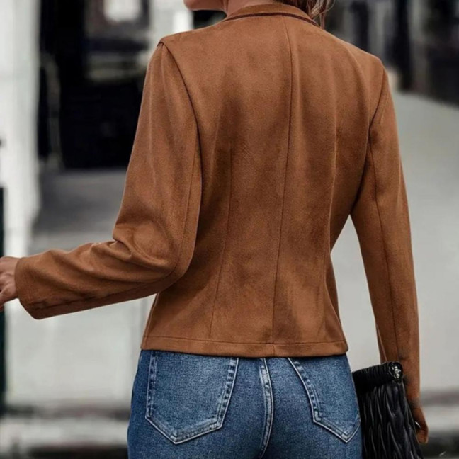 Spring Auutmn Lady Coat Double-breasted Stand Collar Buttons Slim Fit Long Sleeves Retro Style Cardigan Daily Wear Outdoor Jacket 