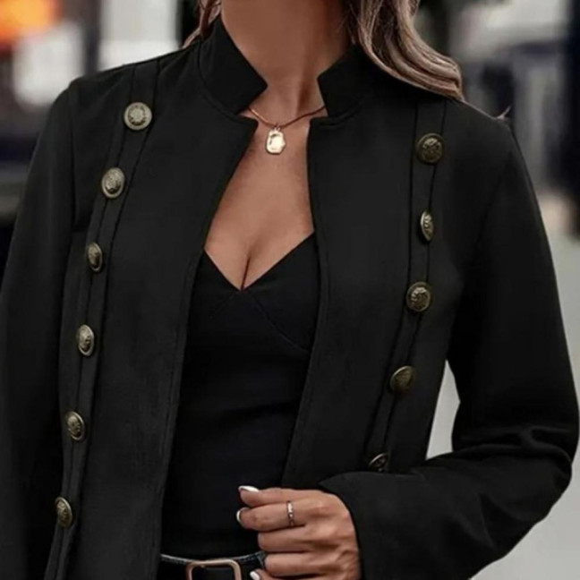 Spring Auutmn Lady Coat Double-breasted Stand Collar Buttons Slim Fit Long Sleeves Retro Style Cardigan Daily Wear Outdoor Jacket 