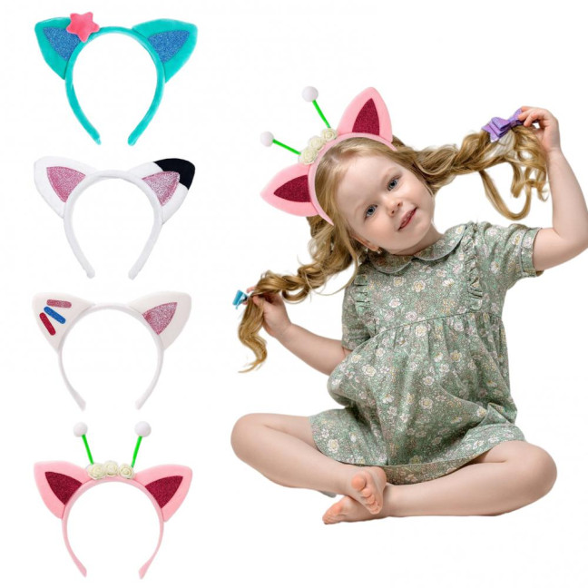 Cat Ears Hair Hoop Plush Sequins Cat Party Decoration Hairband Birthday Party Supplies Versatile Accessories 