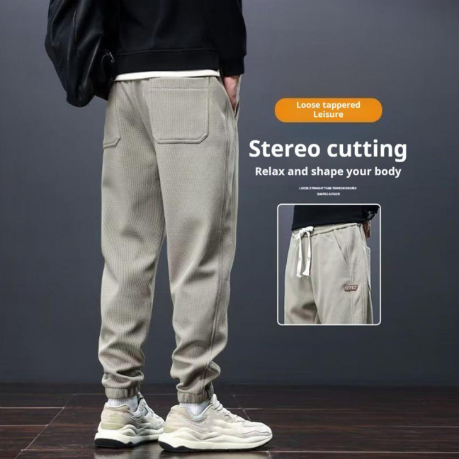 Winter Fall Men Sport Pants Loose Drawstring Elastic Waist Thick Plush Pockets Ankle-banded Solid Color Exercise Trousers Daily Wear Sweatpants