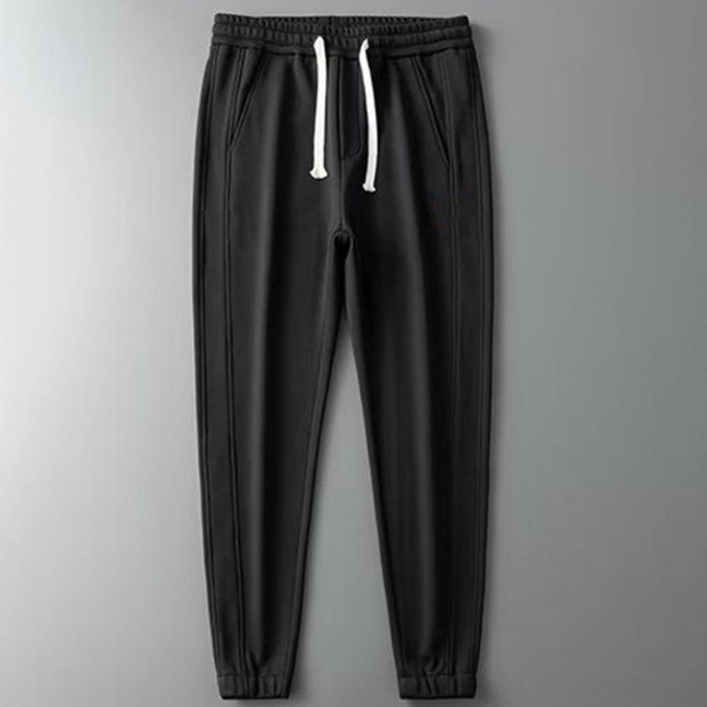 Winter Fall Men Sport Pants Loose Drawstring Elastic Waist Thick Plush Pockets Ankle-banded Solid Color Exercise Trousers Daily Wear Sweatpants