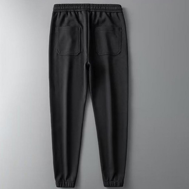 Winter Fall Men Sport Pants Loose Drawstring Elastic Waist Thick Plush Pockets Ankle-banded Solid Color Exercise Trousers Daily Wear Sweatpants