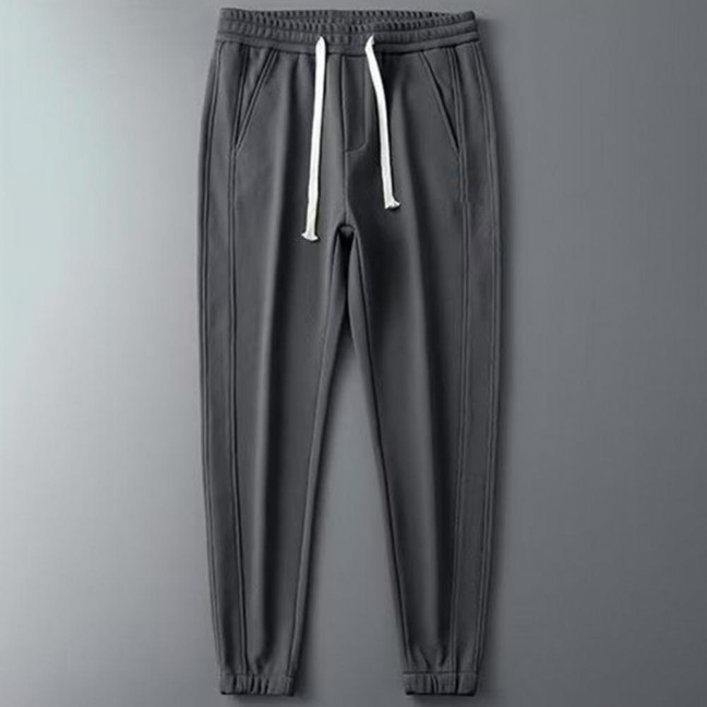 Winter Fall Men Sport Pants Loose Drawstring Elastic Waist Thick Plush Pockets Ankle-banded Solid Color Exercise Trousers Daily Wear Sweatpants