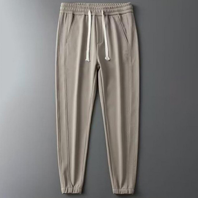 Winter Fall Men Sport Pants Loose Drawstring Elastic Waist Thick Plush Pockets Ankle-banded Solid Color Exercise Trousers Daily Wear Sweatpants