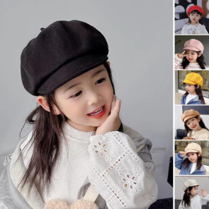 Children Beret Short Brim Vintage Solid Color Newsboy Cap Warm Autumn Winter Cap Girls Octagonal Cap Daily Outdoor Activities Headwear 