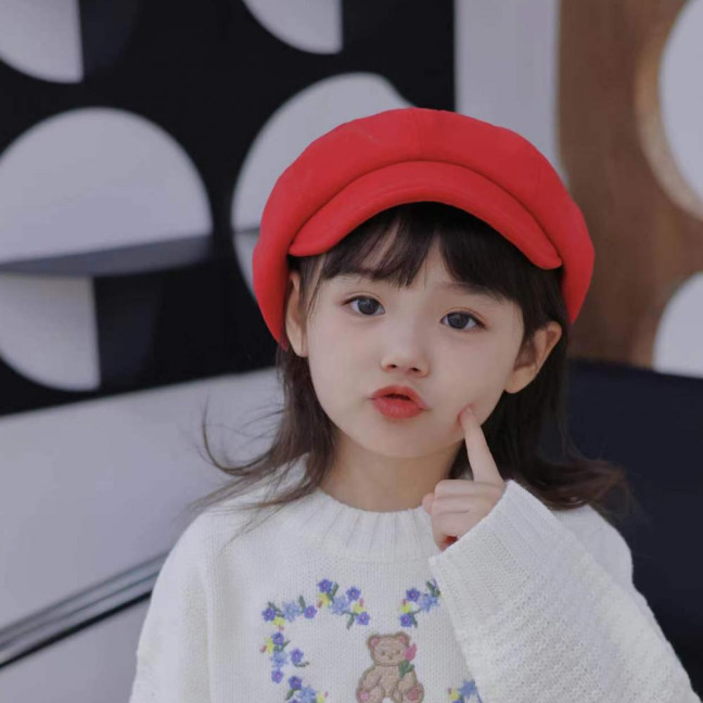 Children Beret Short Brim Vintage Solid Color Newsboy Cap Warm Autumn Winter Cap Girls Octagonal Cap Daily Outdoor Activities Headwear 
