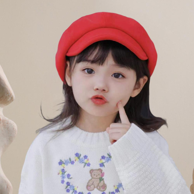 Children Beret Short Brim Vintage Solid Color Newsboy Cap Warm Autumn Winter Cap Girls Octagonal Cap Daily Outdoor Activities Headwear 