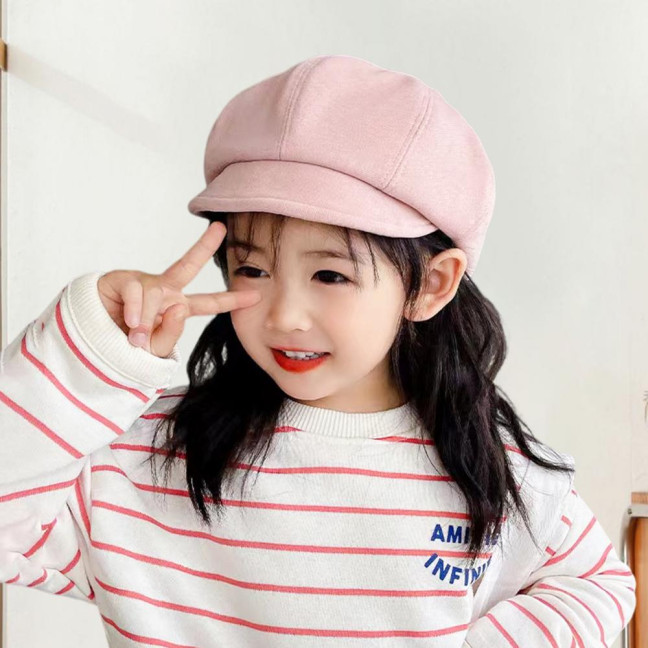 Children Beret Short Brim Vintage Solid Color Newsboy Cap Warm Autumn Winter Cap Girls Octagonal Cap Daily Outdoor Activities Headwear 