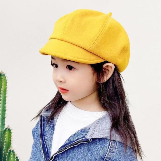Children Beret Short Brim Vintage Solid Color Newsboy Cap Warm Autumn Winter Cap Girls Octagonal Cap Daily Outdoor Activities Headwear 