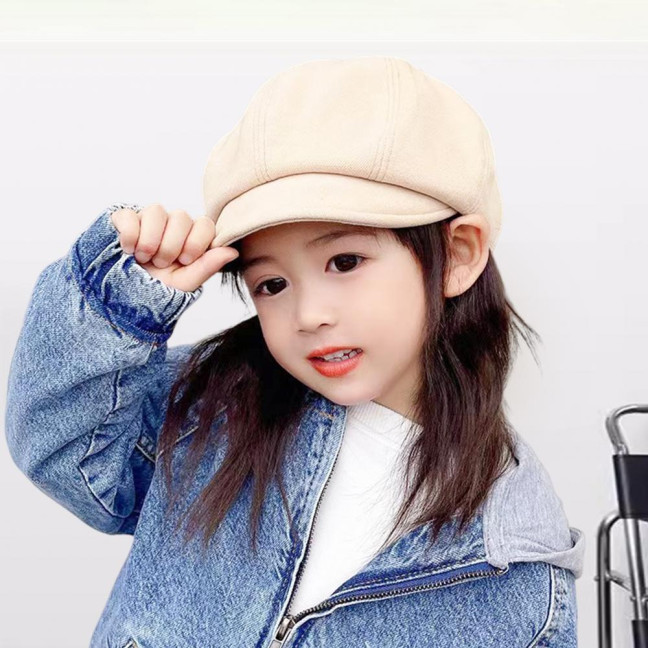 Children Beret Short Brim Vintage Solid Color Newsboy Cap Warm Autumn Winter Cap Girls Octagonal Cap Daily Outdoor Activities Headwear 
