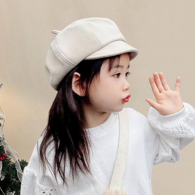 Children Beret Short Brim Vintage Solid Color Newsboy Cap Warm Autumn Winter Cap Girls Octagonal Cap Daily Outdoor Activities Headwear 