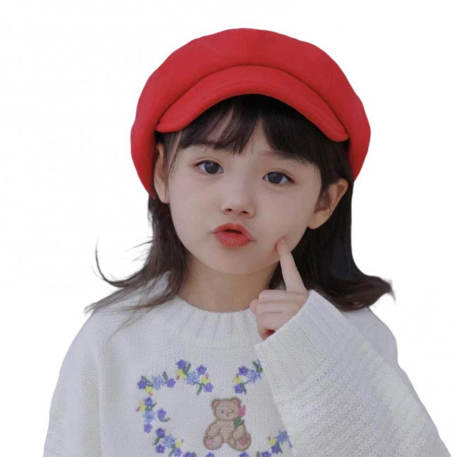 Children Beret Short Brim Vintage Solid Color Newsboy Cap Warm Autumn Winter Cap Girls Octagonal Cap Daily Outdoor Activities Headwear 