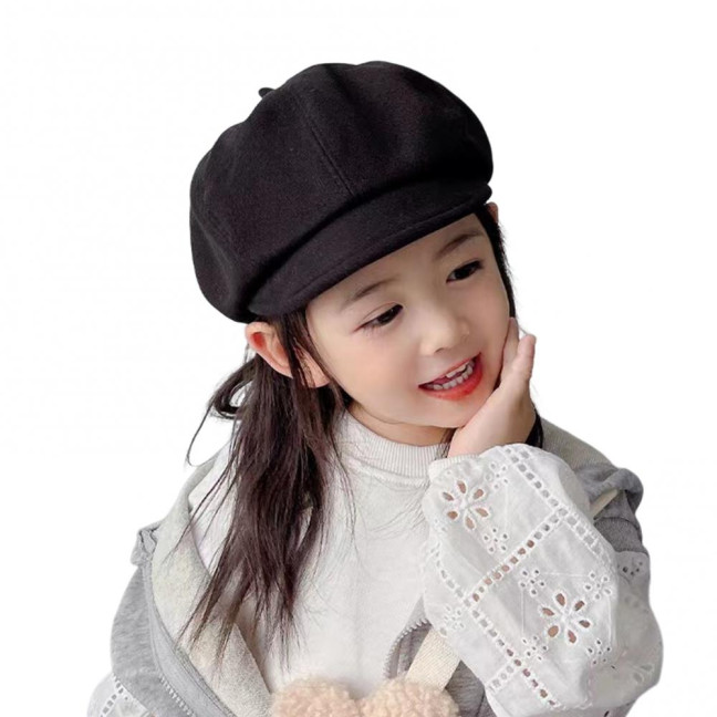 Children Beret Short Brim Vintage Solid Color Newsboy Cap Warm Autumn Winter Cap Girls Octagonal Cap Daily Outdoor Activities Headwear 