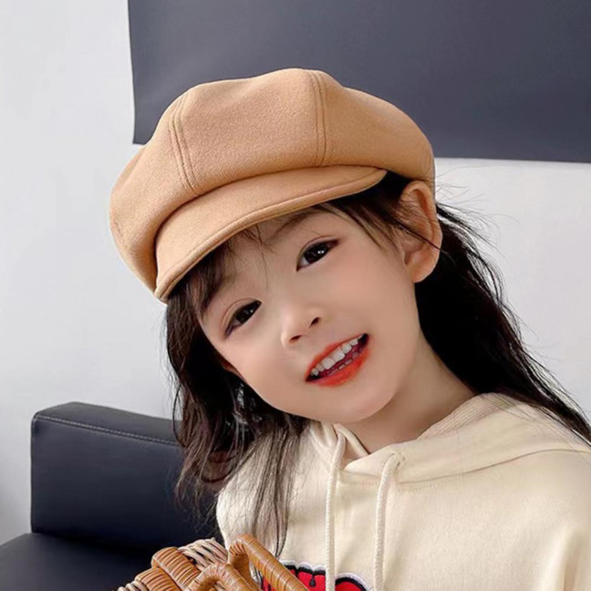 Children Beret Short Brim Vintage Solid Color Newsboy Cap Warm Autumn Winter Cap Girls Octagonal Cap Daily Outdoor Activities Headwear 