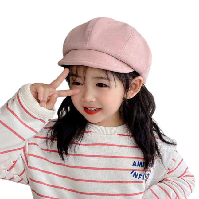 Children Beret Short Brim Vintage Solid Color Newsboy Cap Warm Autumn Winter Cap Girls Octagonal Cap Daily Outdoor Activities Headwear 