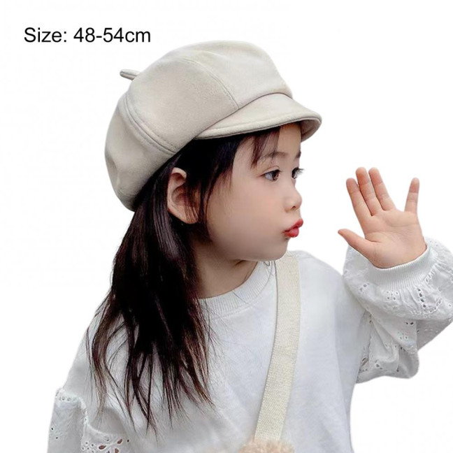 Children Beret Short Brim Vintage Solid Color Newsboy Cap Warm Autumn Winter Cap Girls Octagonal Cap Daily Outdoor Activities Headwear 