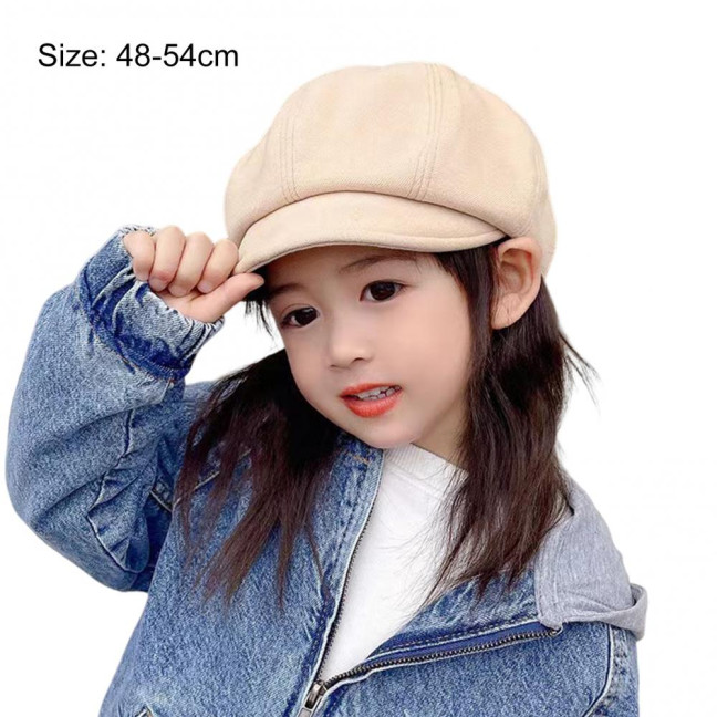 Children Beret Short Brim Vintage Solid Color Newsboy Cap Warm Autumn Winter Cap Girls Octagonal Cap Daily Outdoor Activities Headwear 