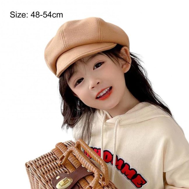 Children Beret Short Brim Vintage Solid Color Newsboy Cap Warm Autumn Winter Cap Girls Octagonal Cap Daily Outdoor Activities Headwear 