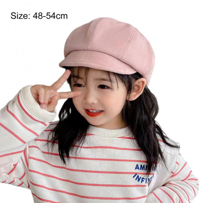 Children Beret Short Brim Vintage Solid Color Newsboy Cap Warm Autumn Winter Cap Girls Octagonal Cap Daily Outdoor Activities Headwear 
