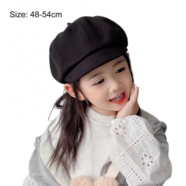 Children Beret Short Brim Vintage Solid Color Newsboy Cap Warm Autumn Winter Cap Girls Octagonal Cap Daily Outdoor Activities Headwear 