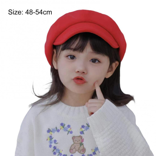 Children Beret Short Brim Vintage Solid Color Newsboy Cap Warm Autumn Winter Cap Girls Octagonal Cap Daily Outdoor Activities Headwear 