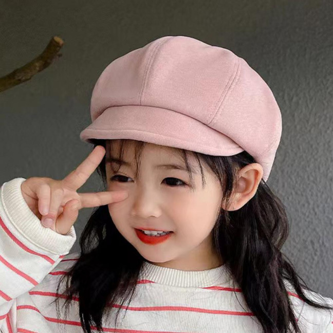 Children Beret Short Brim Vintage Solid Color Newsboy Cap Warm Autumn Winter Cap Girls Octagonal Cap Daily Outdoor Activities Headwear 