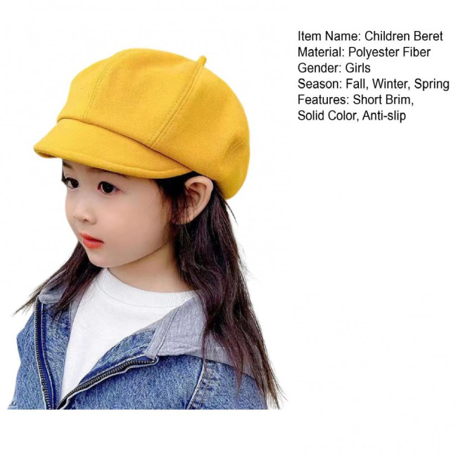 Children Beret Short Brim Vintage Solid Color Newsboy Cap Warm Autumn Winter Cap Girls Octagonal Cap Daily Outdoor Activities Headwear 