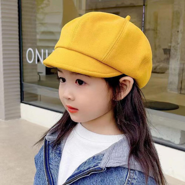 Children Beret Short Brim Vintage Solid Color Newsboy Cap Warm Autumn Winter Cap Girls Octagonal Cap Daily Outdoor Activities Headwear 
