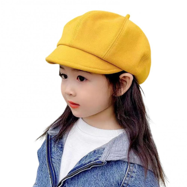 Children Beret Short Brim Vintage Solid Color Newsboy Cap Warm Autumn Winter Cap Girls Octagonal Cap Daily Outdoor Activities Headwear 