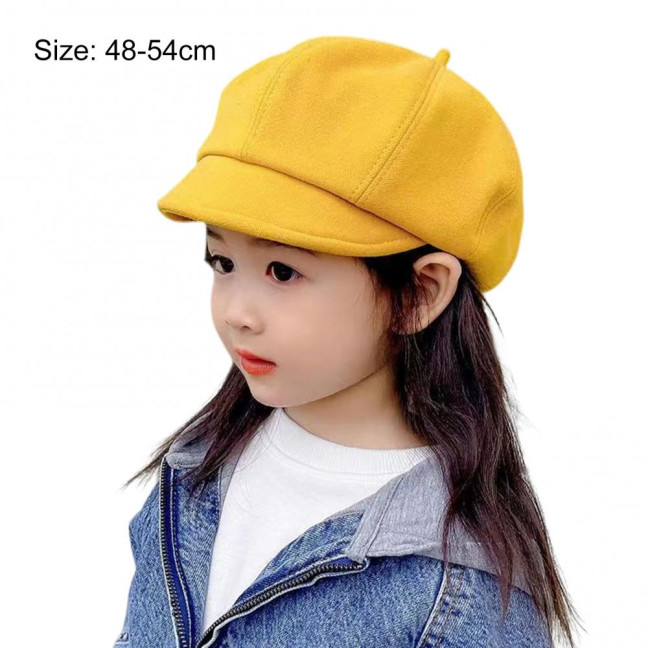 Children Beret Short Brim Vintage Solid Color Newsboy Cap Warm Autumn Winter Cap Girls Octagonal Cap Daily Outdoor Activities Headwear 