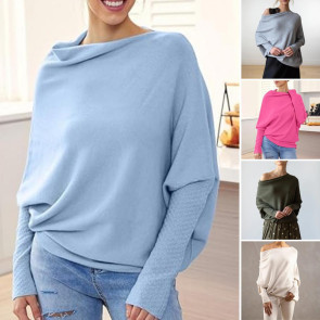 Women Pullover Tops Round Neck Long Sleeve Casual Loose Fit Tops Solid Color Stretchy Casual T-shirt