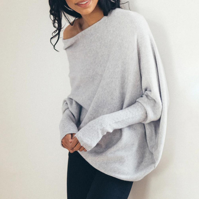 Women Pullover Tops Round Neck Long Sleeve Casual Loose Fit Tops Solid Color Stretchy Casual T-shirt