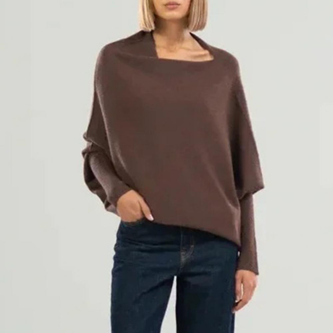 Women Pullover Tops Round Neck Long Sleeve Casual Loose Fit Tops Solid Color Stretchy Casual T-shirt