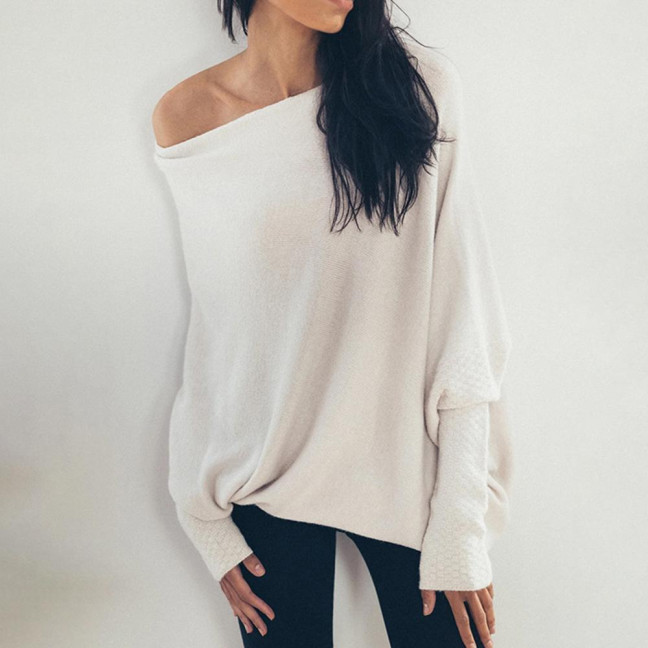Women Pullover Tops Round Neck Long Sleeve Casual Loose Fit Tops Solid Color Stretchy Casual T-shirt