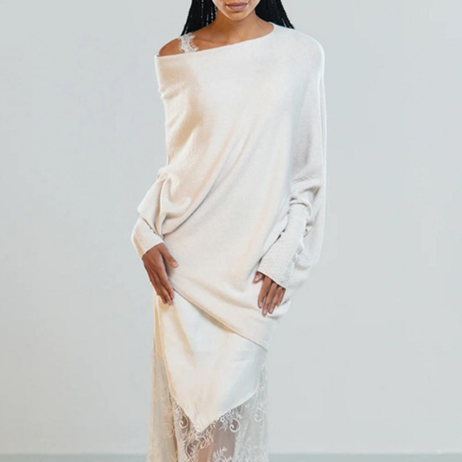 Women Pullover Tops Round Neck Long Sleeve Casual Loose Fit Tops Solid Color Stretchy Casual T-shirt