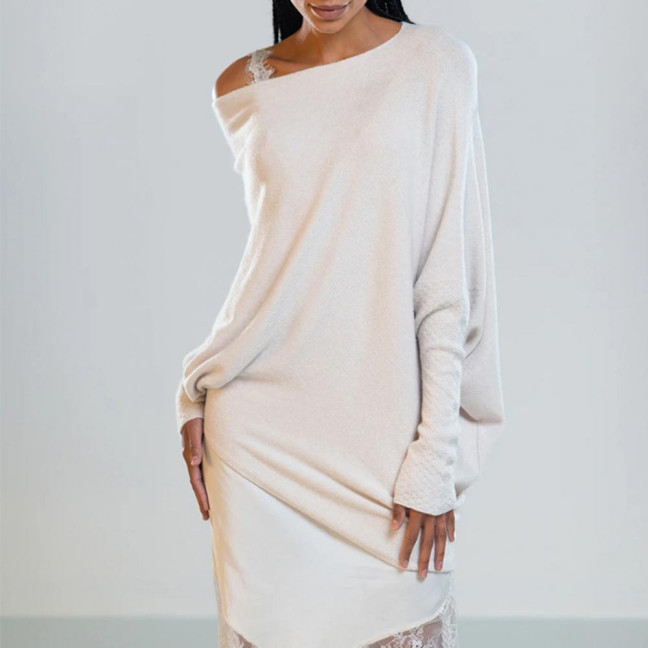 Women Pullover Tops Round Neck Long Sleeve Casual Loose Fit Tops Solid Color Stretchy Casual T-shirt