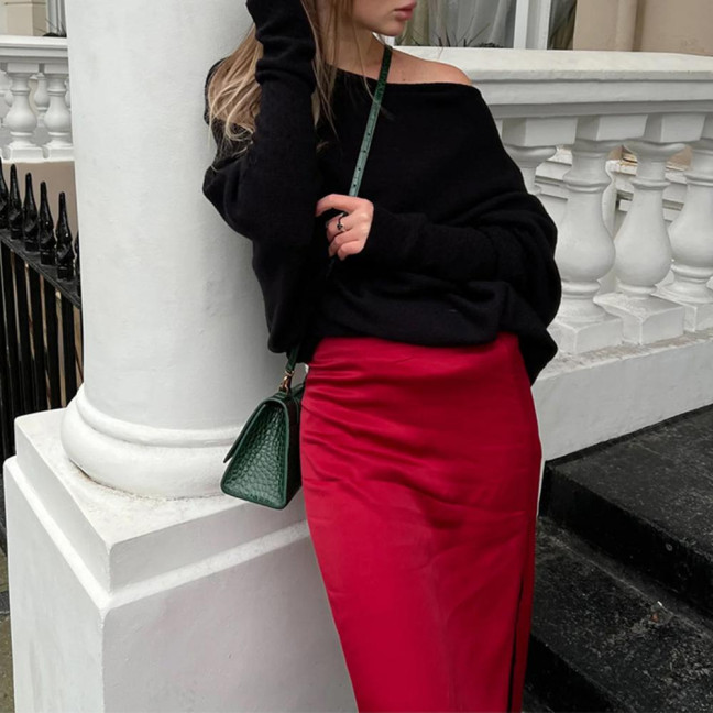 Women Pullover Tops Round Neck Long Sleeve Casual Loose Fit Tops Solid Color Stretchy Casual T-shirt