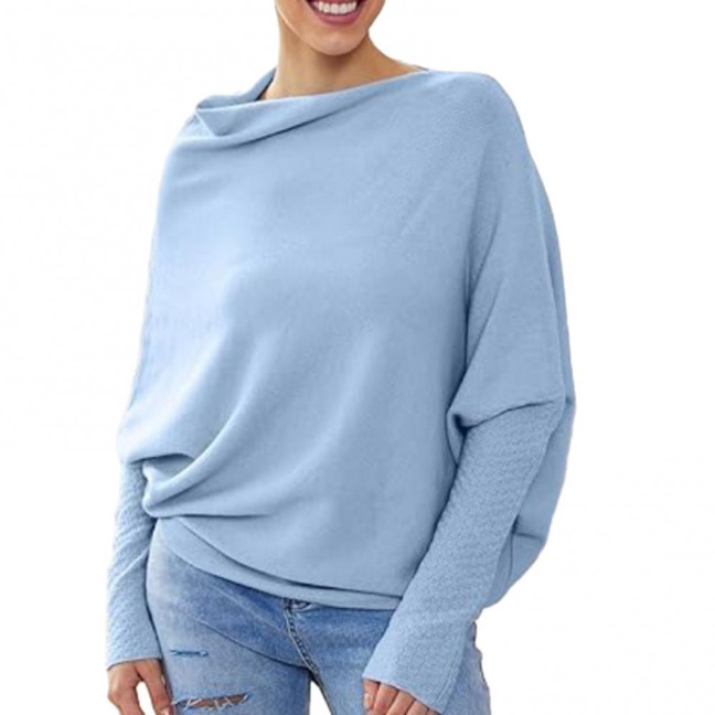 Women Pullover Tops Round Neck Long Sleeve Casual Loose Fit Tops Solid Color Stretchy Casual T-shirt