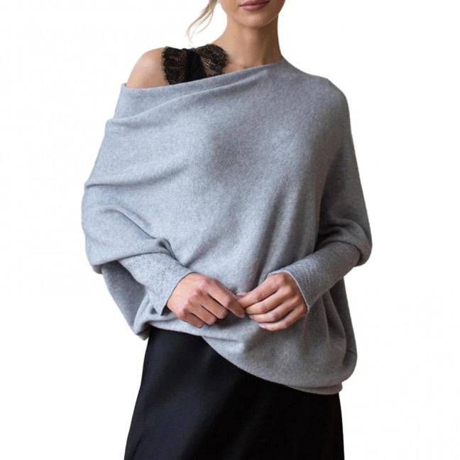 Women Pullover Tops Round Neck Long Sleeve Casual Loose Fit Tops Solid Color Stretchy Casual T-shirt