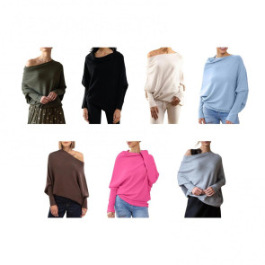 Women Pullover Tops Round Neck Long Sleeve Casual Loose Fit Tops Solid Color Stretchy Casual T-shirt
