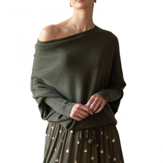 Women Pullover Tops Round Neck Long Sleeve Casual Loose Fit Tops Solid Color Stretchy Casual T-shirt