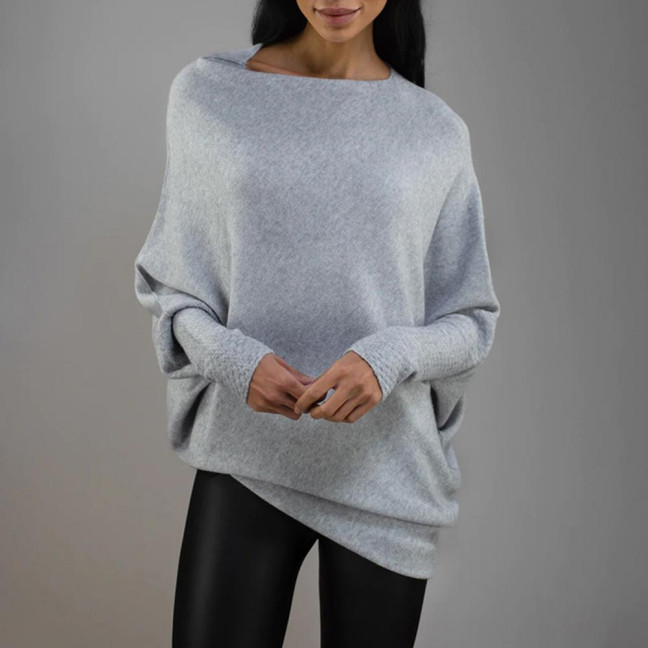 Women Pullover Tops Round Neck Long Sleeve Casual Loose Fit Tops Solid Color Stretchy Casual T-shirt