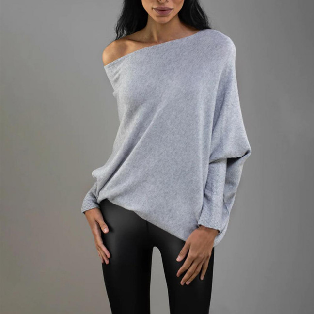 Women Pullover Tops Round Neck Long Sleeve Casual Loose Fit Tops Solid Color Stretchy Casual T-shirt